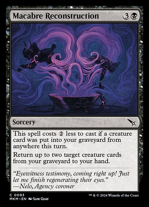 This spell costs {2} less to cast if a creature card was put into your graveyard from anywhere this turn.
Return up to two target creature cards from your graveyard to your hand.