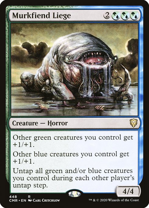 Other green creatures you control get +1/+1.
Other blue creatures you control get +1/+1.
Untap all green and/or blue creatures you control during each other player's untap step.