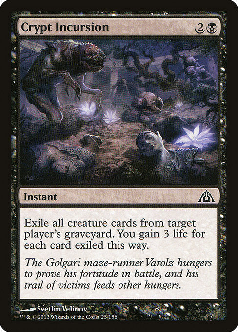 Exile all creature cards from target player's graveyard. You gain 3 life for each card exiled this way.