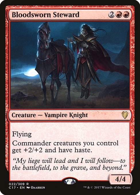 Flying
Commander creatures you control get +2/+2 and have haste.