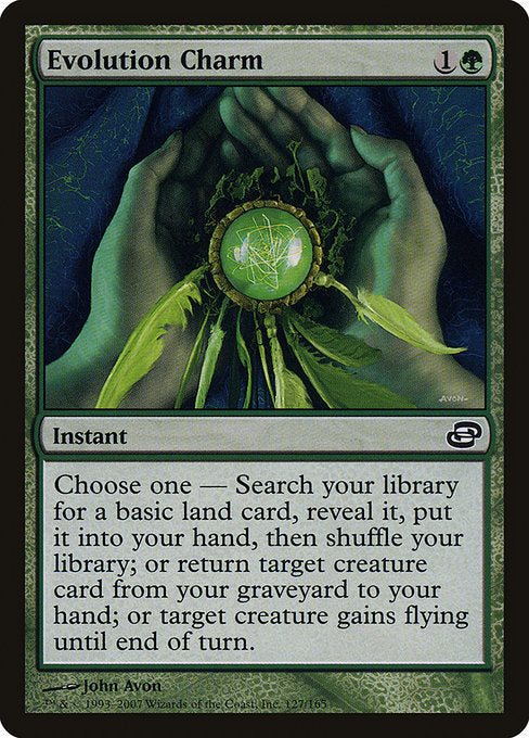 Choose one —
• Search your library for a basic land card, reveal it, put it into your hand, then shuffle.
• Return target creature card from your graveyard to your hand.
• Target creature gains flying until end of turn.