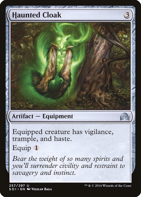 Equipped creature has vigilance, trample, and haste.
Equip {1} ({1}: Attach to target creature you control. Equip only as a sorcery.)