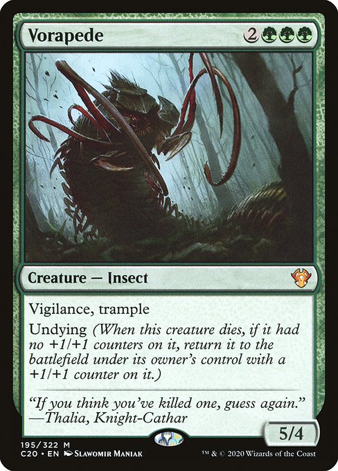 Vigilance, trample
Undying (When this creature dies, if it had no +1/+1 counters on it, return it to the battlefield under its owner's control with a +1/+1 counter on it.)