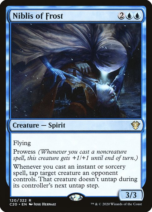 Flying
Prowess (Whenever you cast a noncreature spell, this creature gets +1/+1 until end of turn.)
Whenever you cast an instant or sorcery spell, tap target creature an opponent controls. That creature doesn't untap during its controller's next untap step.